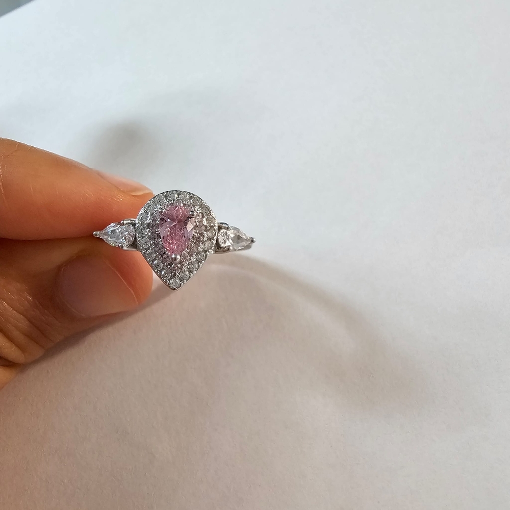 Pink Pear Shape 925 sterling silver ring - Picture 2 of 3
